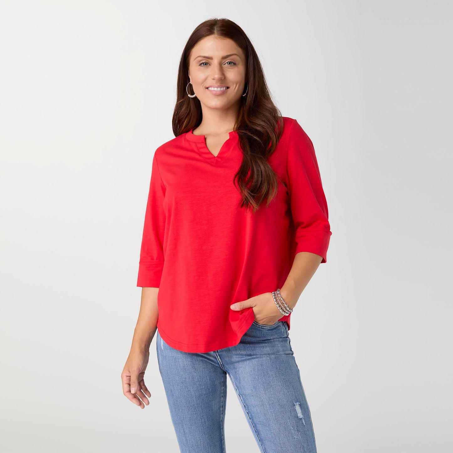 L/XL - Saylor Notch Neck Elbow Sleeve Top...