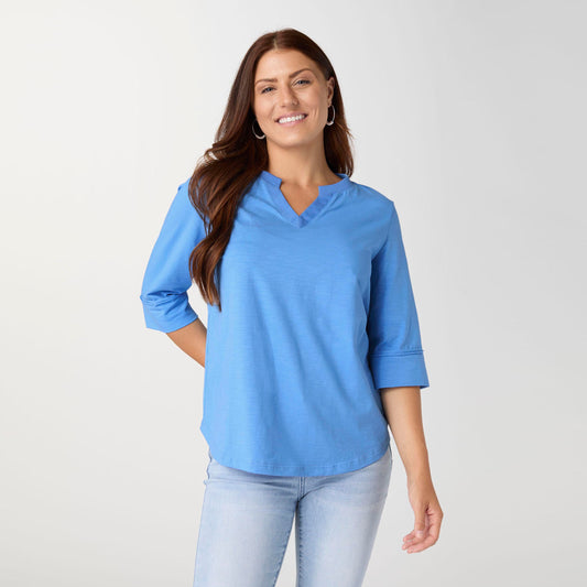 S/M - Saylor Notch Neck Elbow Sleeve Top - Royal..