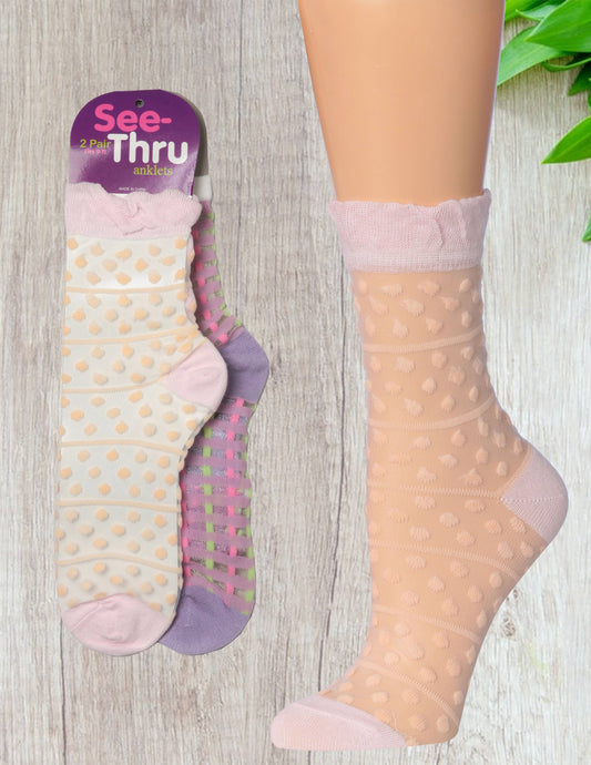 Women's Tipi Toe 2 Pack Sheer Mesh Lace Anklets Socks