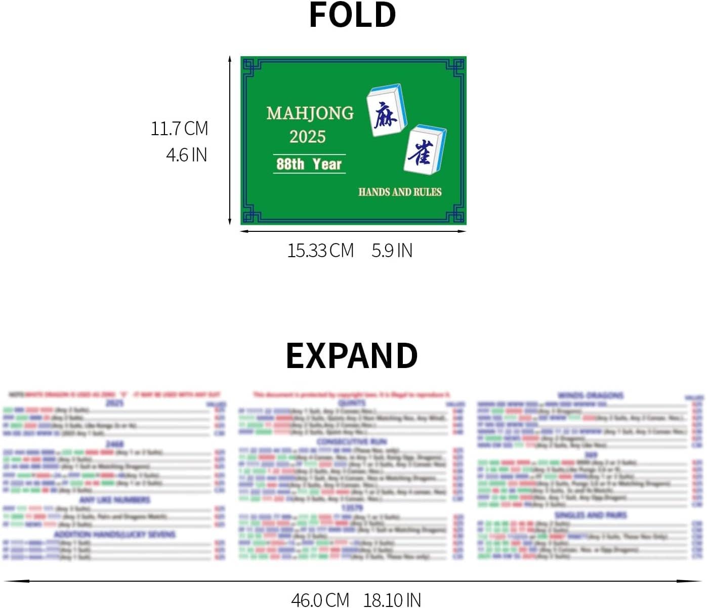 Cykapu - Recreational 2025 Mahjong Hands and Rules Cards, 4 Pcs，Mahjong Rule Card,Mahjong Card
