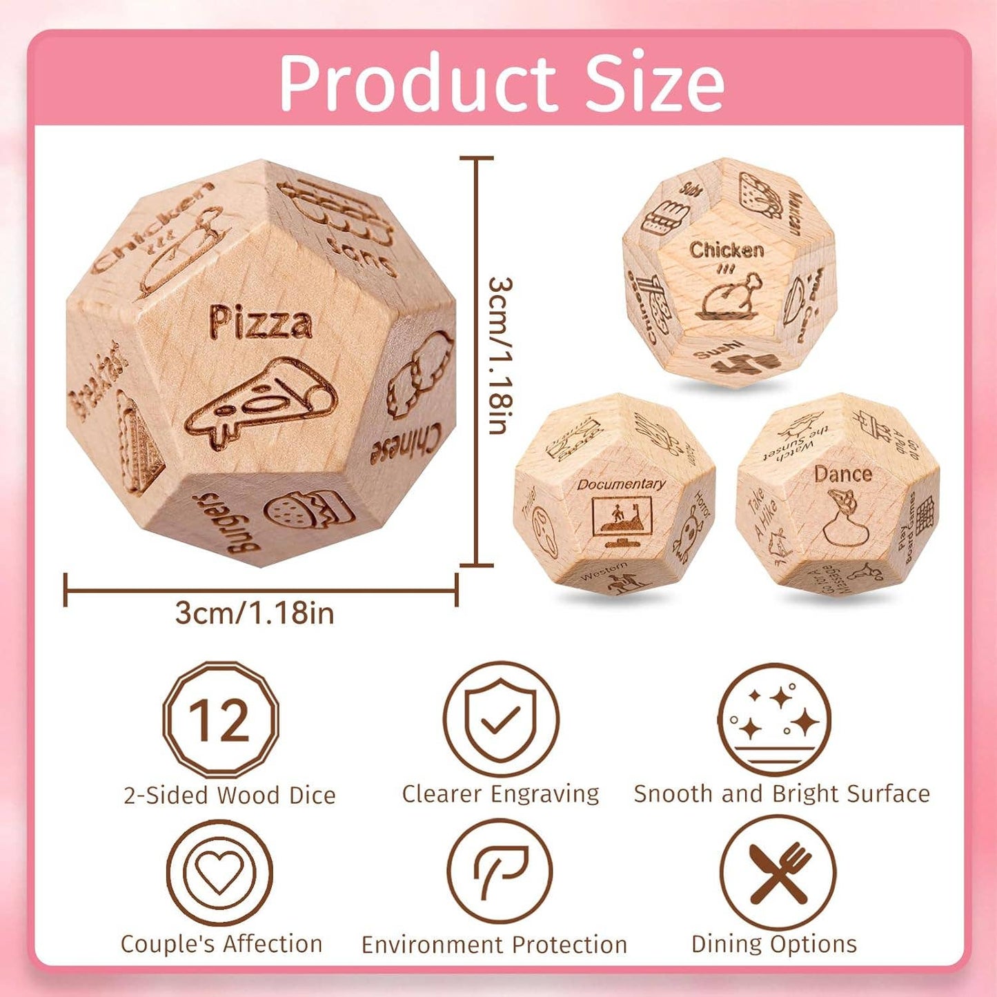 Cykapu - 3pc Dice Set for Couples, Food Dice Game Gifts for Her Him