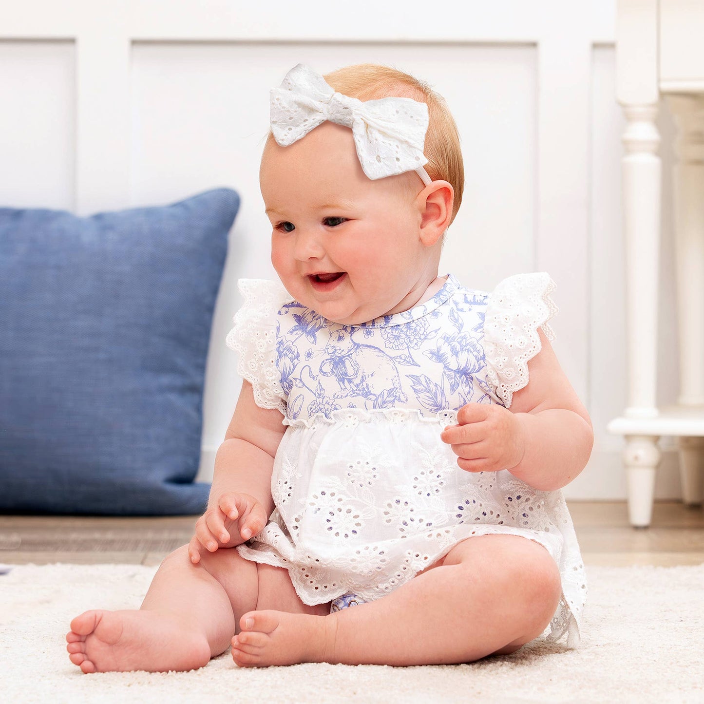 Tesa Babe - Easter Bunny Toile Eyelet Skirted Bodysuit