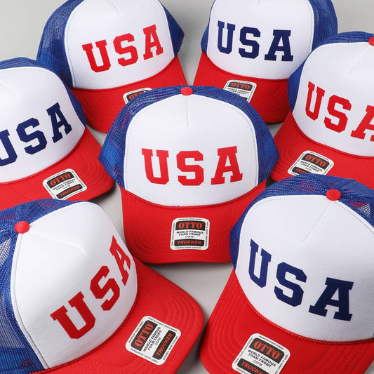 Fashion City - USA Letter Suede Like Logo Print Foam Trucker Hat