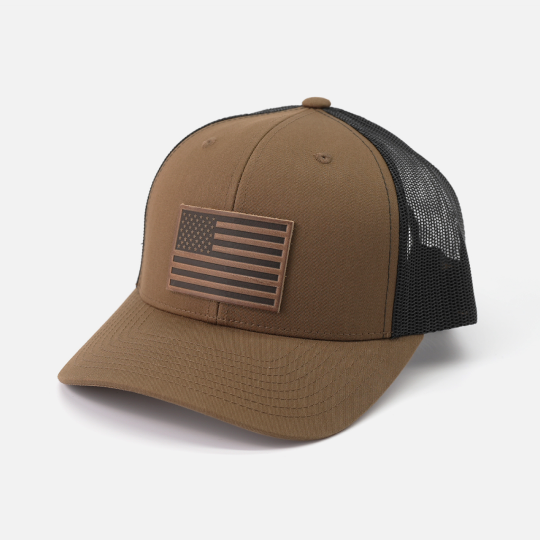 Range Leather Co. - American Flag Hat - Leather Patch Trucker Snapback