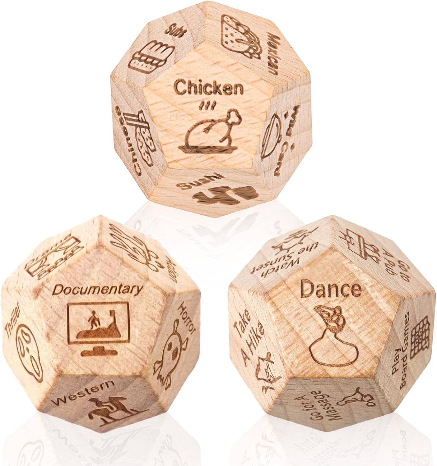 Cykapu - 3pc Dice Set for Couples, Food Dice Game Gifts for Her Him