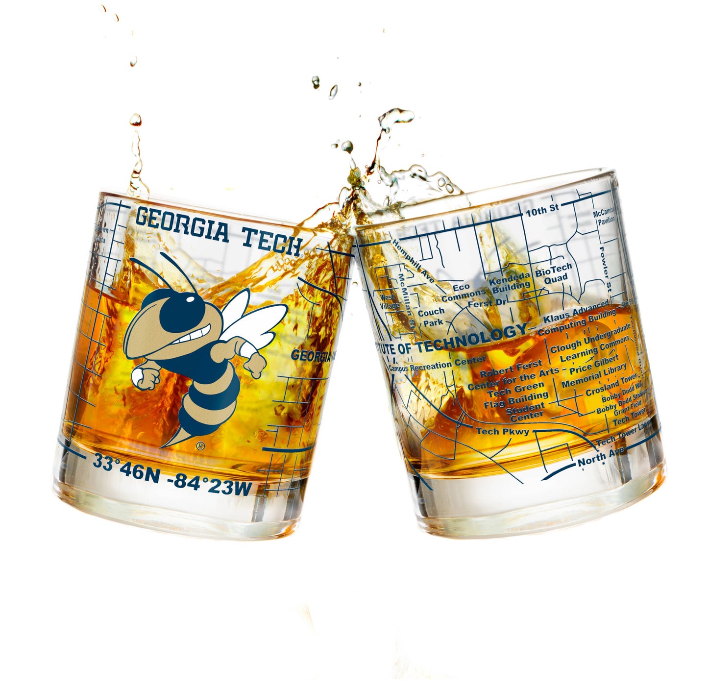 Greenline Goods - Georgia Tech Whiskey Glass Set (2 Low Ball Glasses)