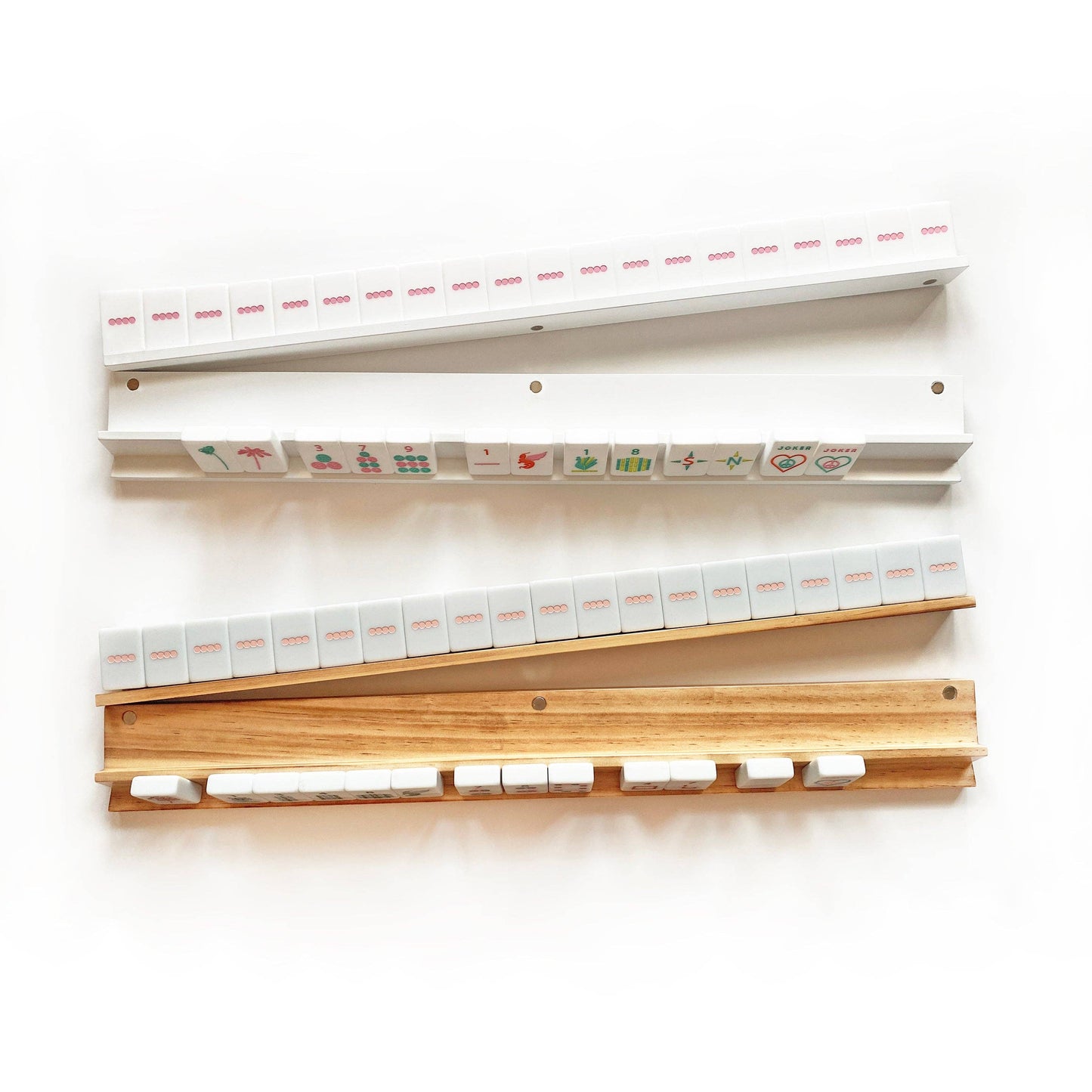Peace Love Mahjong - Mahjong Racks & Pushers (Set of 4) OAK