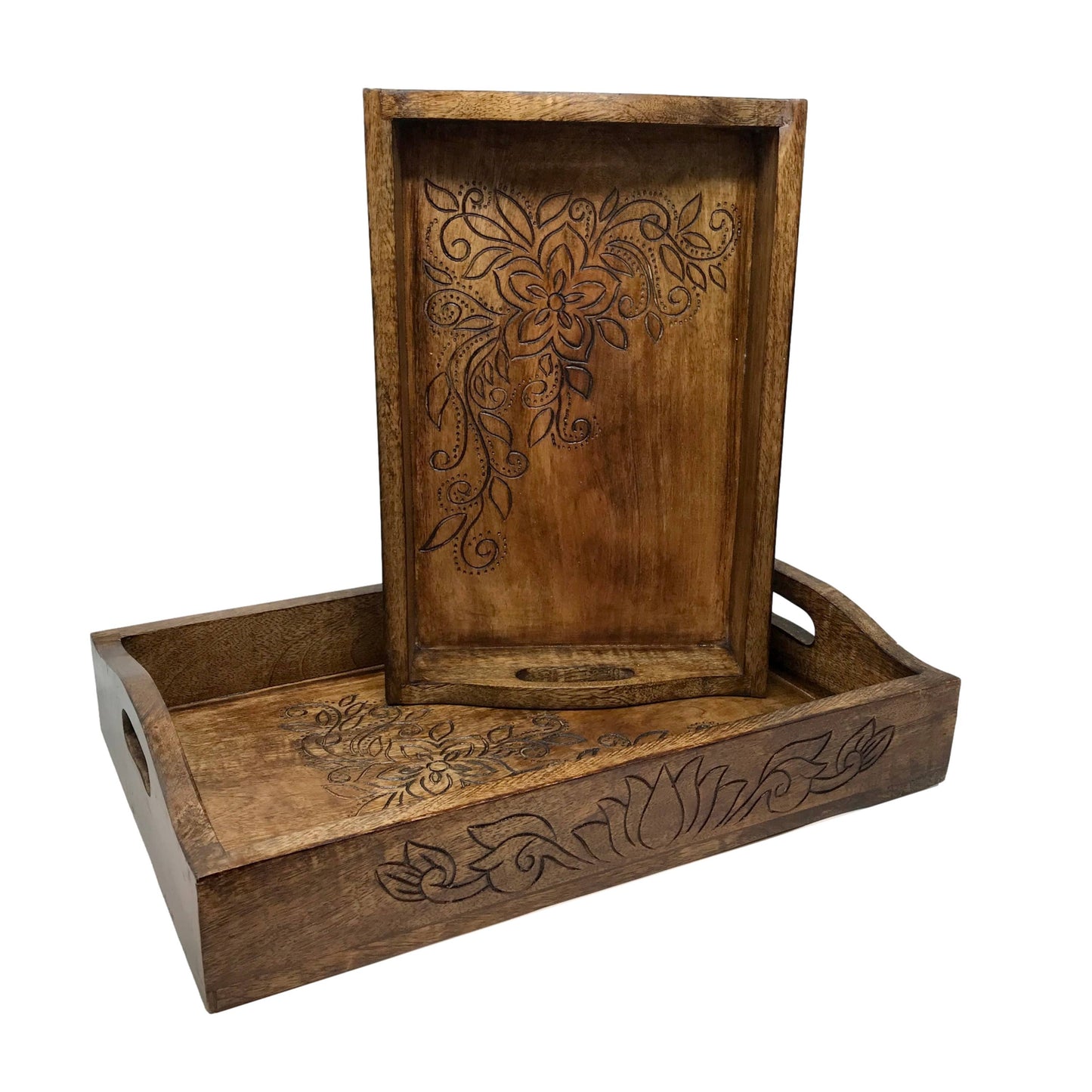 Wilco Home - Set of 2 Holiday Bouquet Hand-Carved Wood Serving Trays