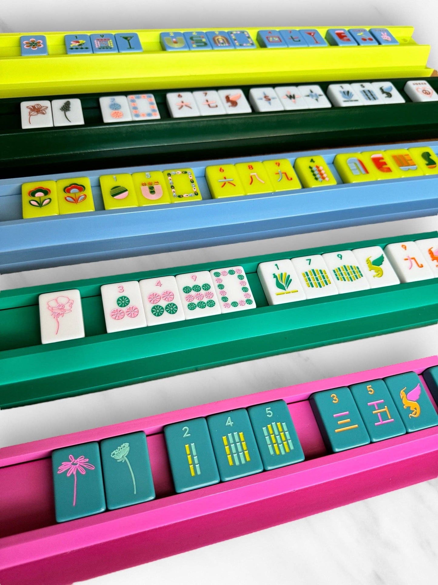 Peace Love Mahjong - Mahjong Racks & Pushers (Set of 4) OAK