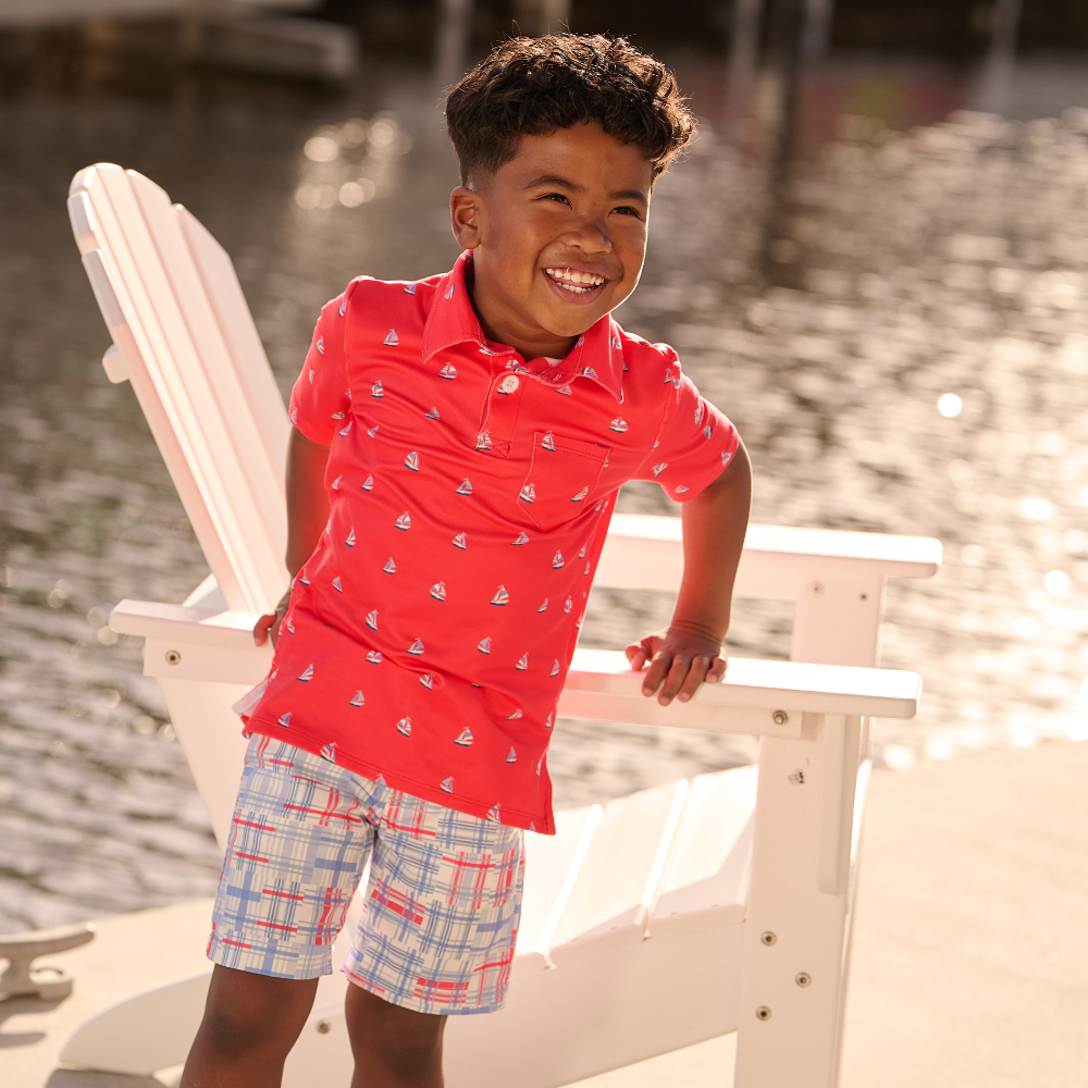 Sugar Bee Clothing - Boys Summer Shirt - Davis Pocket Polo - Sailboats