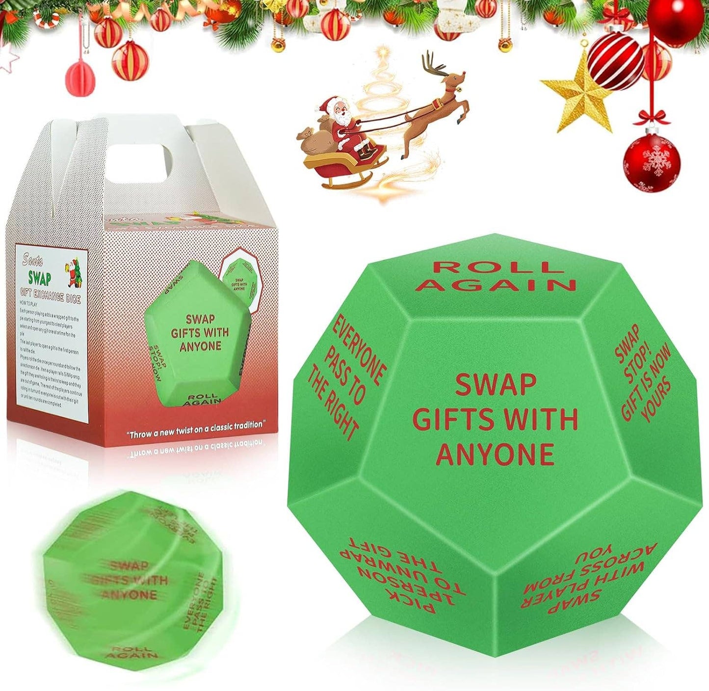 Cykapu - Santa Swap Gift Exchange Dice, 3*3in Exchange Gifts Family Game, Christmas Stockings Gift Exchange Dice Games