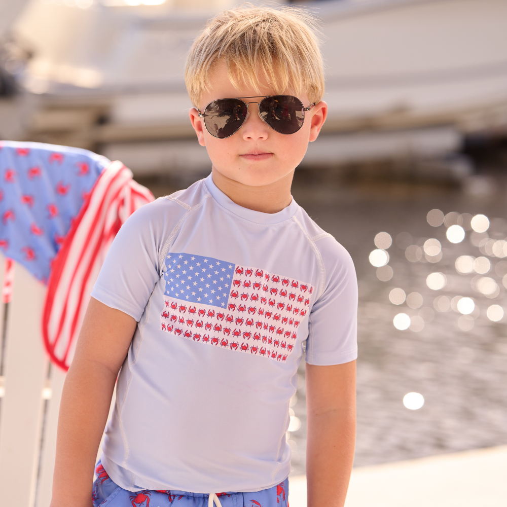 Sugar Bee Clothing - Kids Summer Swimwear - Rashguard - Coastal Crab