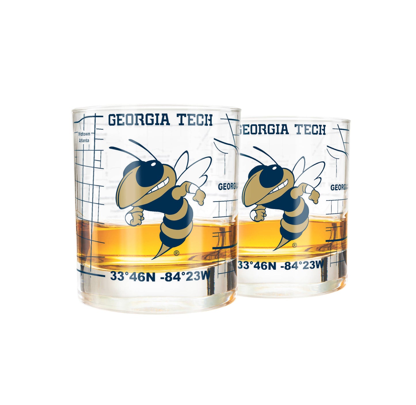 Greenline Goods - Georgia Tech Whiskey Glass Set (2 Low Ball Glasses)