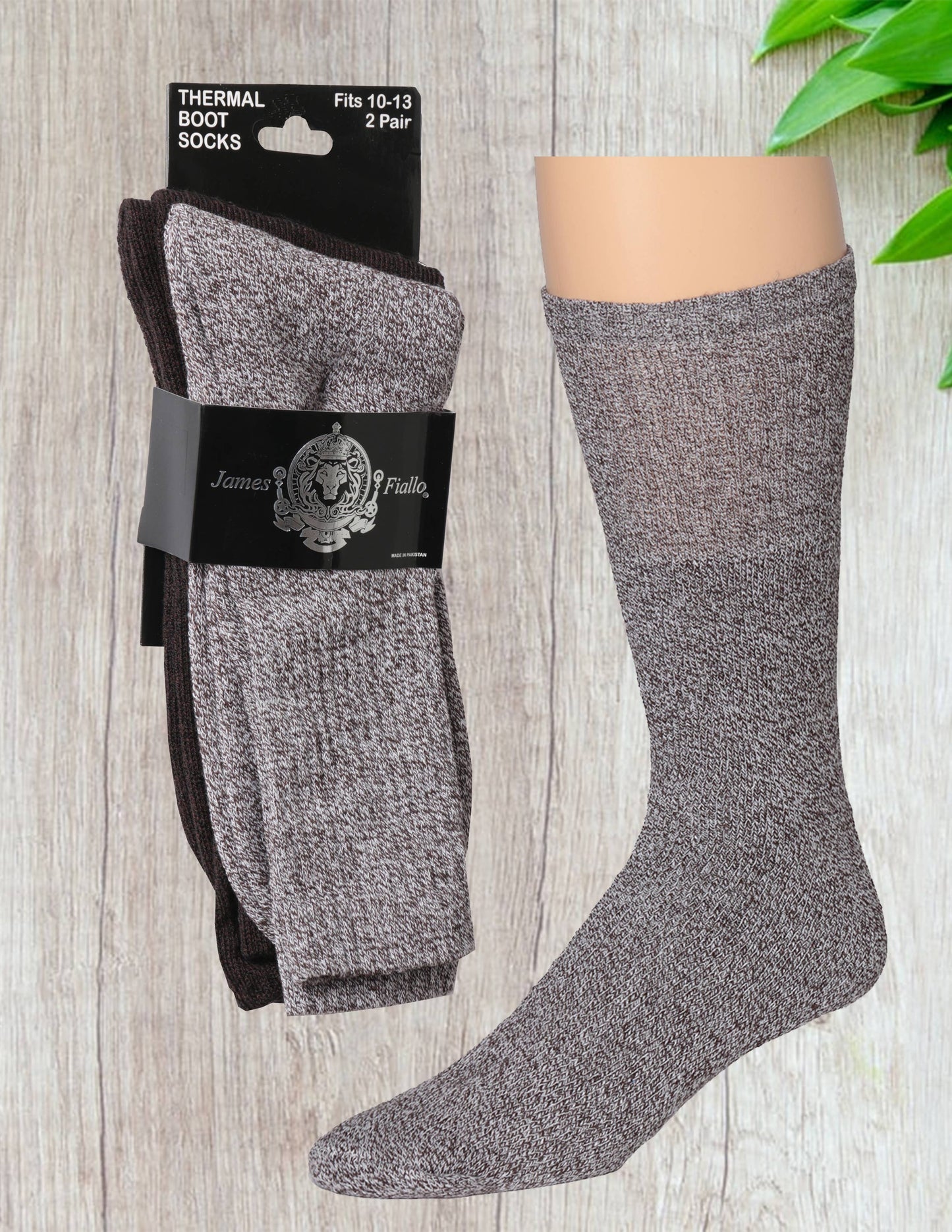 James Fiallo Men's 2 Pack Ribbed Marled Thermal Boot Socks