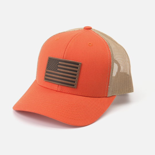 Range Leather Co. - American Flag Hat - Leather Patch Trucker Snapback
