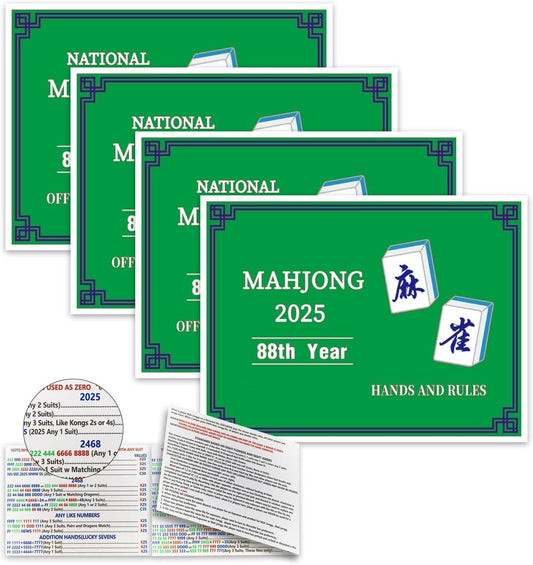 Cykapu - Recreational 2025 Mahjong Hands and Rules Cards, 4 Pcs，Mahjong Rule Card,Mahjong Card