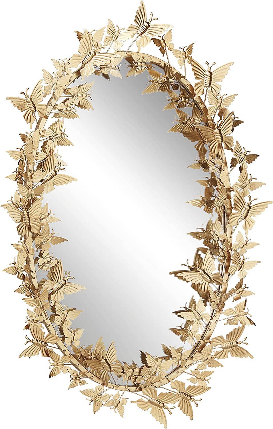 ShipItFurniture - Golden Metal Butterfly Oval 3D Wall Mirror, 19 X 5 X 33
