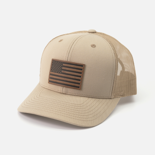 Range Leather Co. - American Flag Hat - Leather Patch Trucker Snapback