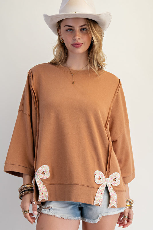 Easel 3/4 Sleeve Bow Top