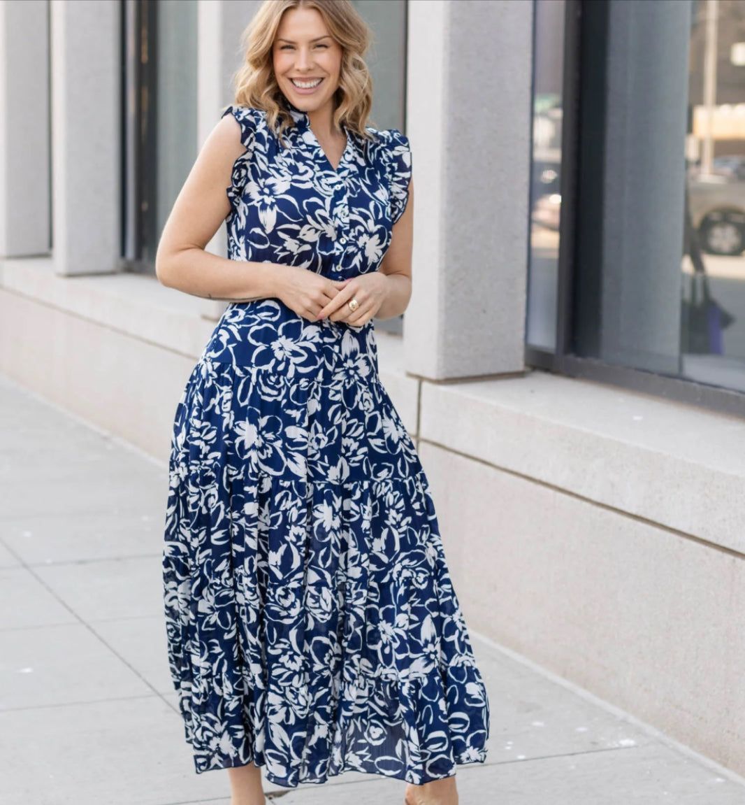 Pinch Floral Printed Maxi Dress Navy Blue
