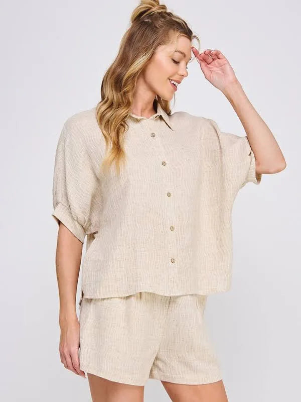 Allie Rose Wavy Linen SS Sand