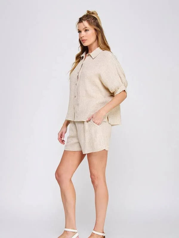 Allie Rose Wavy Linen SS Sand