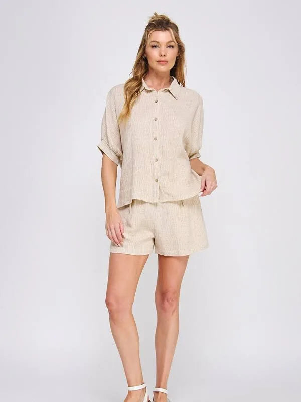 Allie Rose Wavy Linen SS Sand