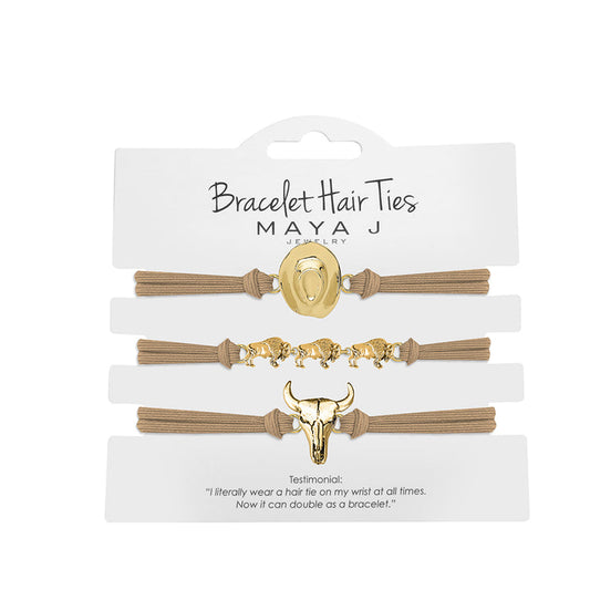 Maya J Western Hair Tie- Beige Elastic Yellow Hat