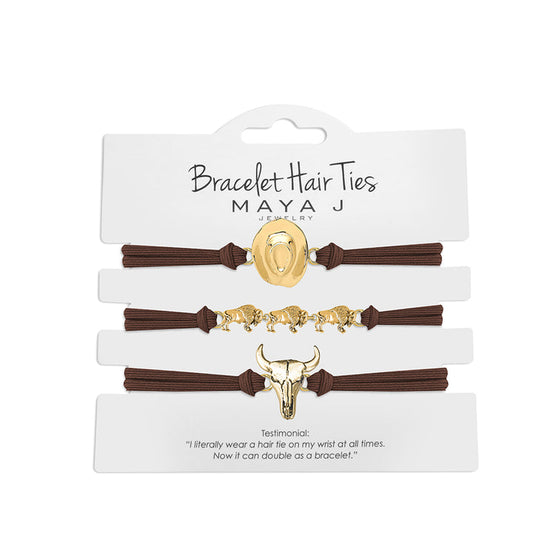 Maya J Western Hair Tie- Brown Elastic Yellow Hat