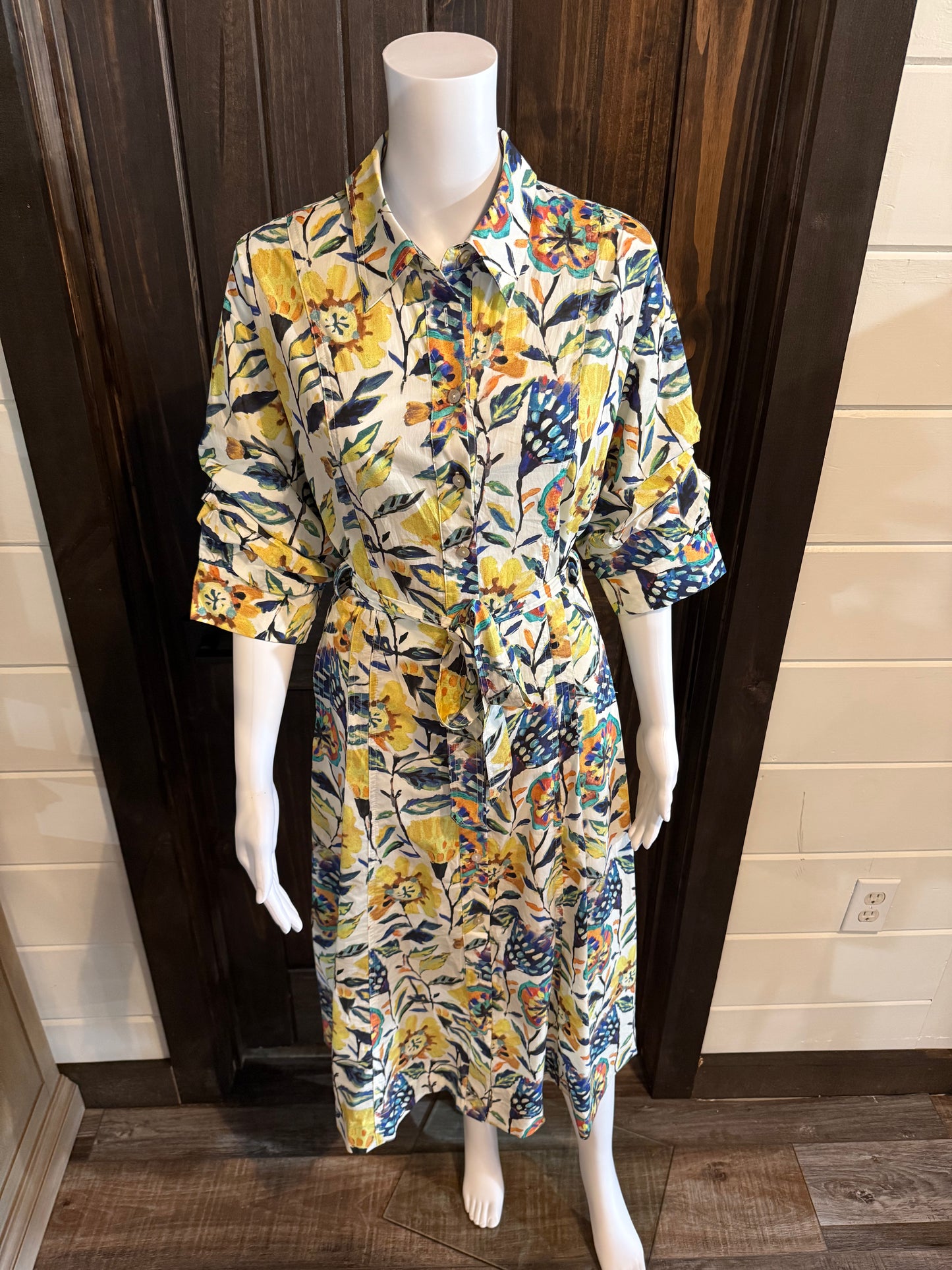 Pinch Floral Button Down Midi Dress