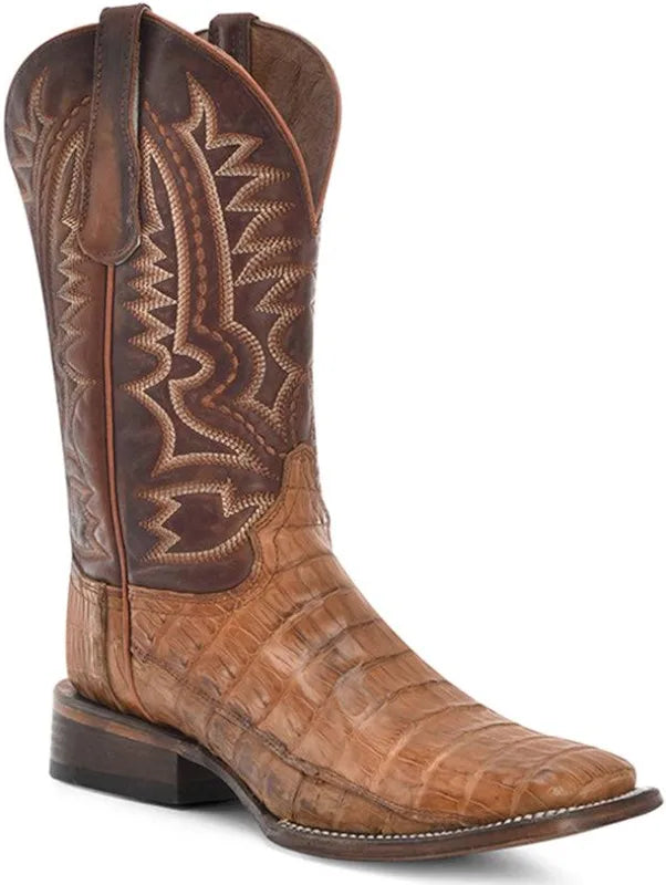 Circle G Tan Shedron Caiman Embroidered Cowboy Boot