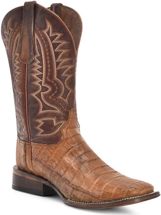 Circle G Tan Shedron Caiman Embroidered Cowboy Boot