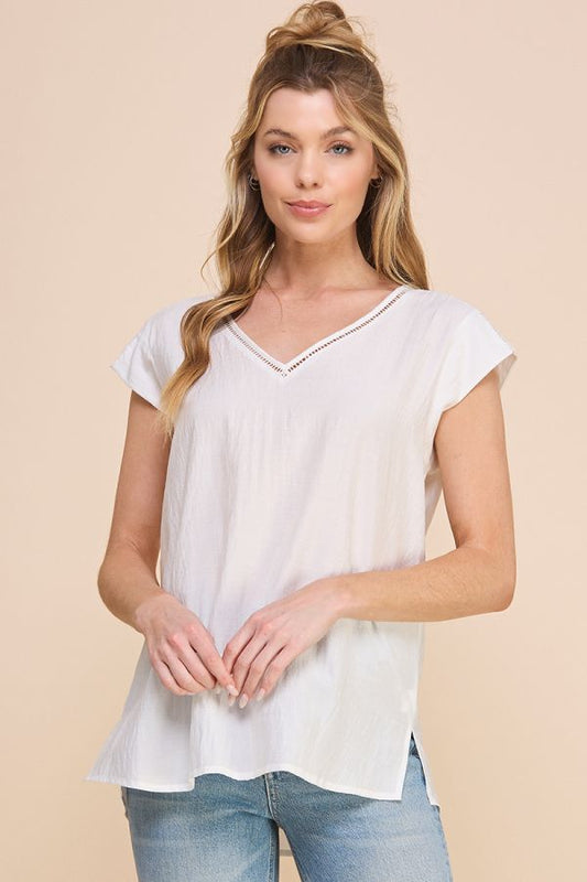 Allie Rose Short Sleeve V Neck Blouse
