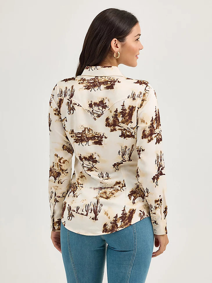 Wrangler Bold Bucking Cowboy Western Snap Shirt