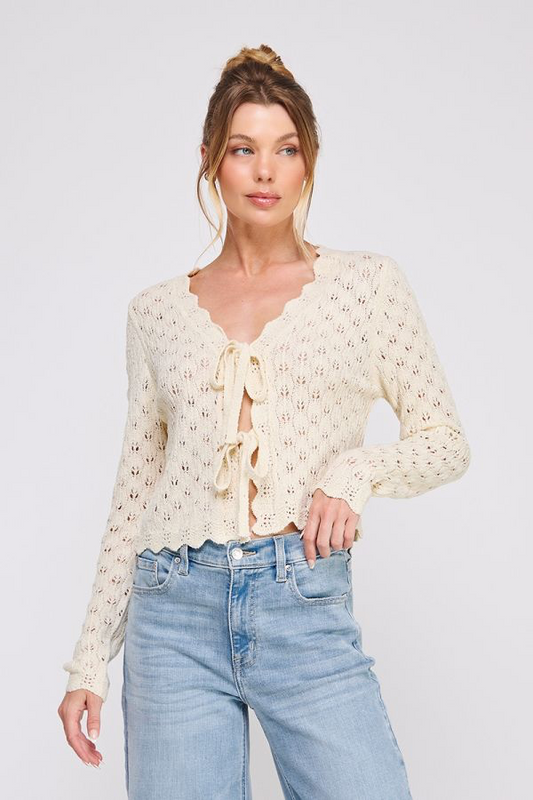 Allie Rose Pointelle Tie Cardigan