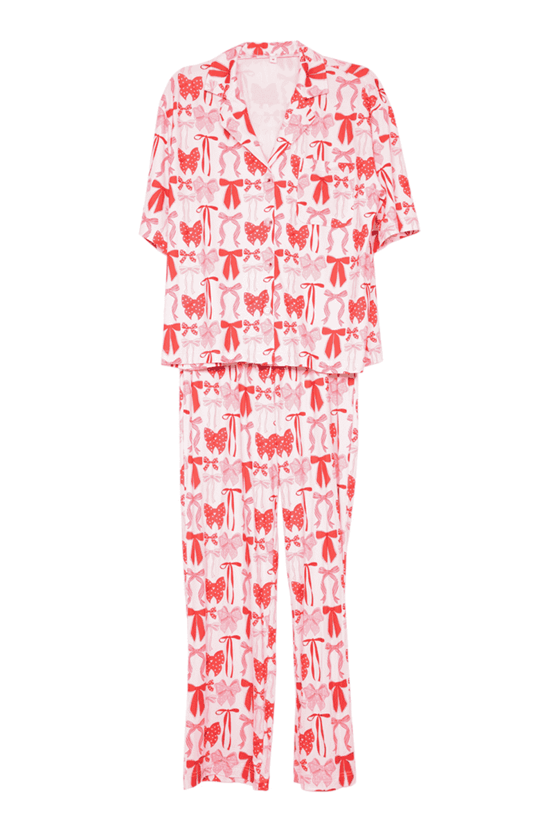 Katydid Pink & Red Coquette Bows Pajama Set