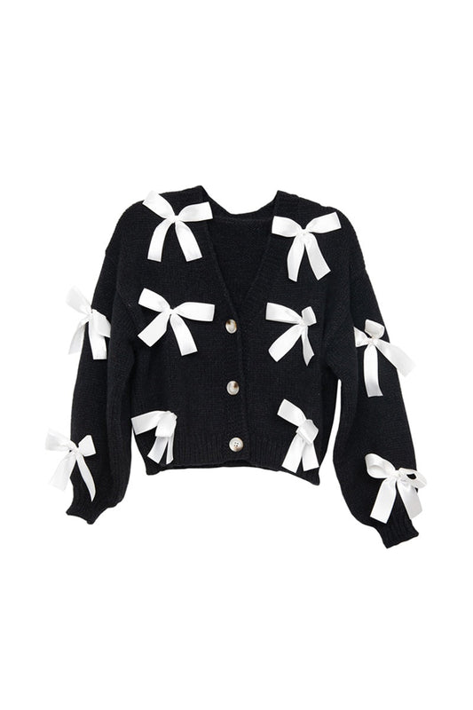 Katydid Satin Bow Knit Cardigan