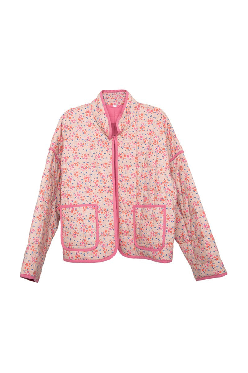 Katydid Pink Dainty Floral Lightweight Quilted Jacket