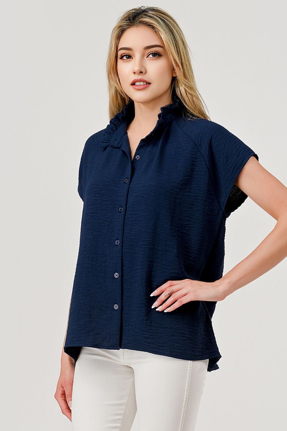 Pixi + Ivy Lila Button Down Navy Top