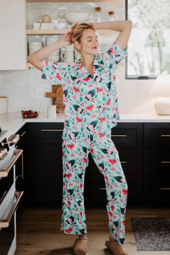 Katydid Holiday Champagne, Coupes & Holly Pajama Set