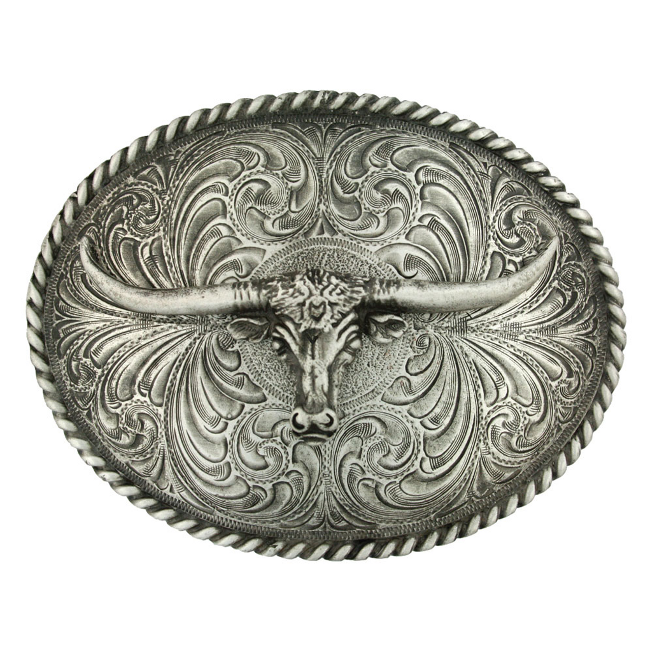 Montana Silversmith Oval Longhorn Classic Antiqued Attitude Belt Buckle