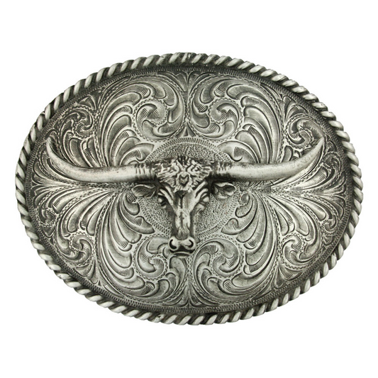 Montana Silversmith Oval Longhorn Classic Antiqued Attitude Belt Buckle