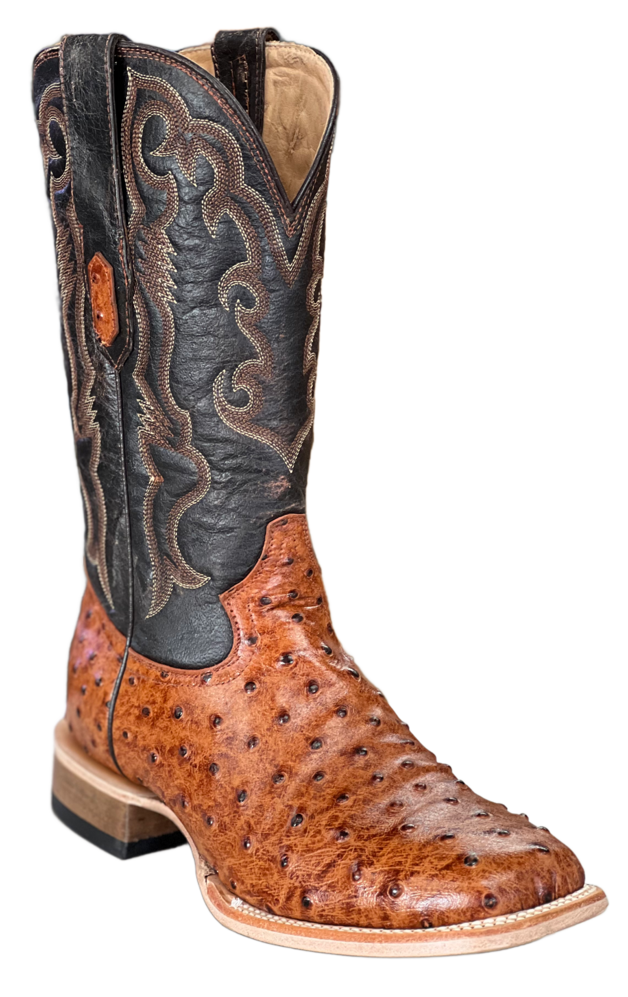 Cowtown Cognac Ostrich Print Boots
