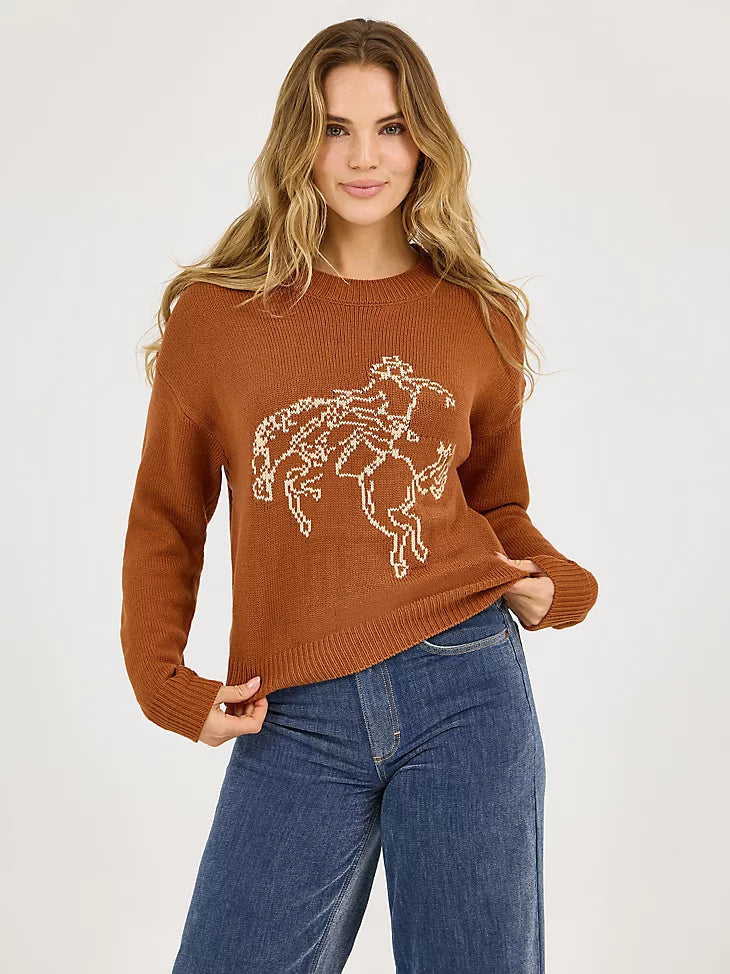 Wrangler Women’s Horse Intarsia Crew Neck Sweater
