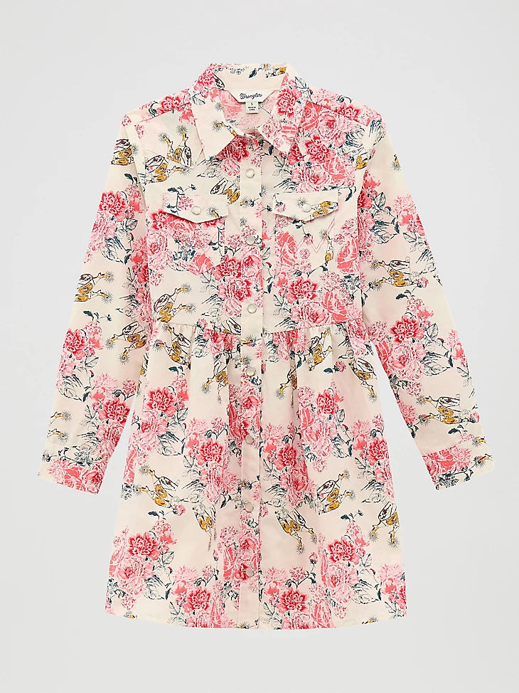 Wrangler Girl’s Long Sleeve Printed Western Snap Dress
