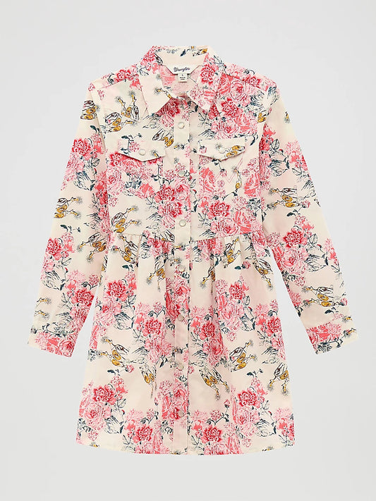 Wrangler Girl’s Long Sleeve Printed Western Snap Dress