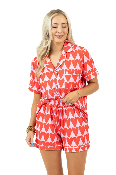Katydid Pink and Red Hearts Loungewear Set