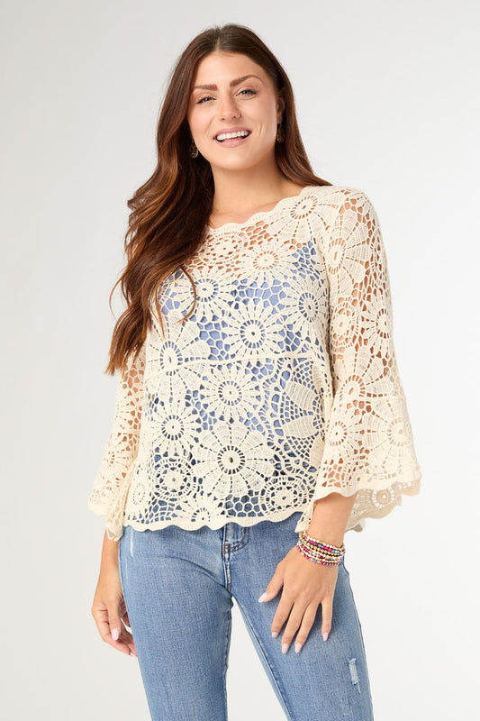 Coco+Carmen Kristen Elbow Sleeve Crochet Top