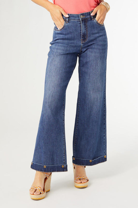 Coco+Carmen Bambu Soft Wide Leg Pants with Floral Studs