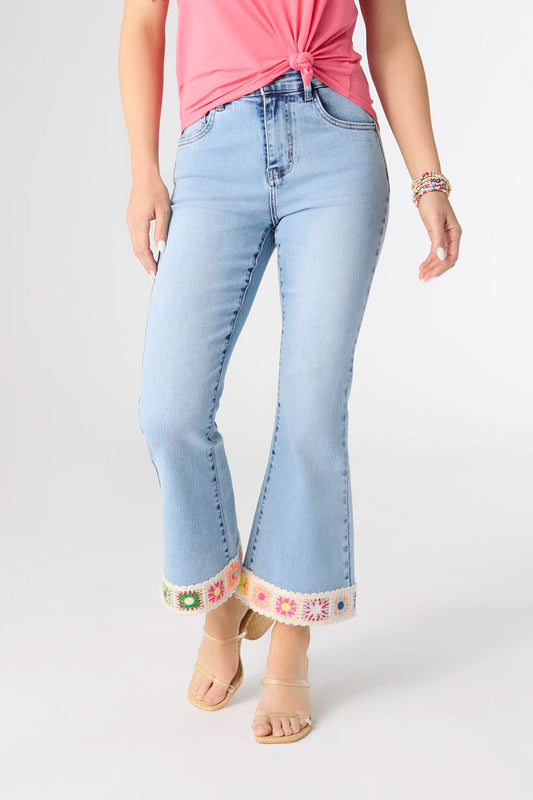 Coco+Carmen EverStretch Flare Crop with Floral Trim Jeans